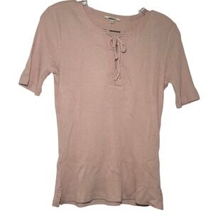 NWT Madewell Ribbed Lace-Up Short-Sleeve Tee pink women's small girly ballerina